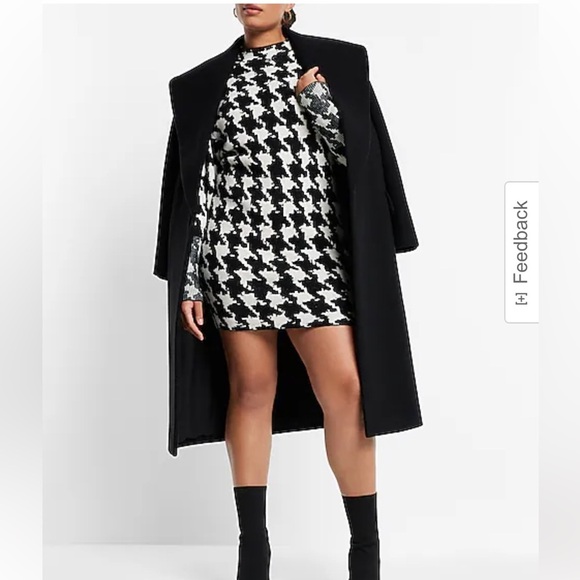Express Houndstooth Print Mini Sweater Dress in Black & White - Picture 7 of 16